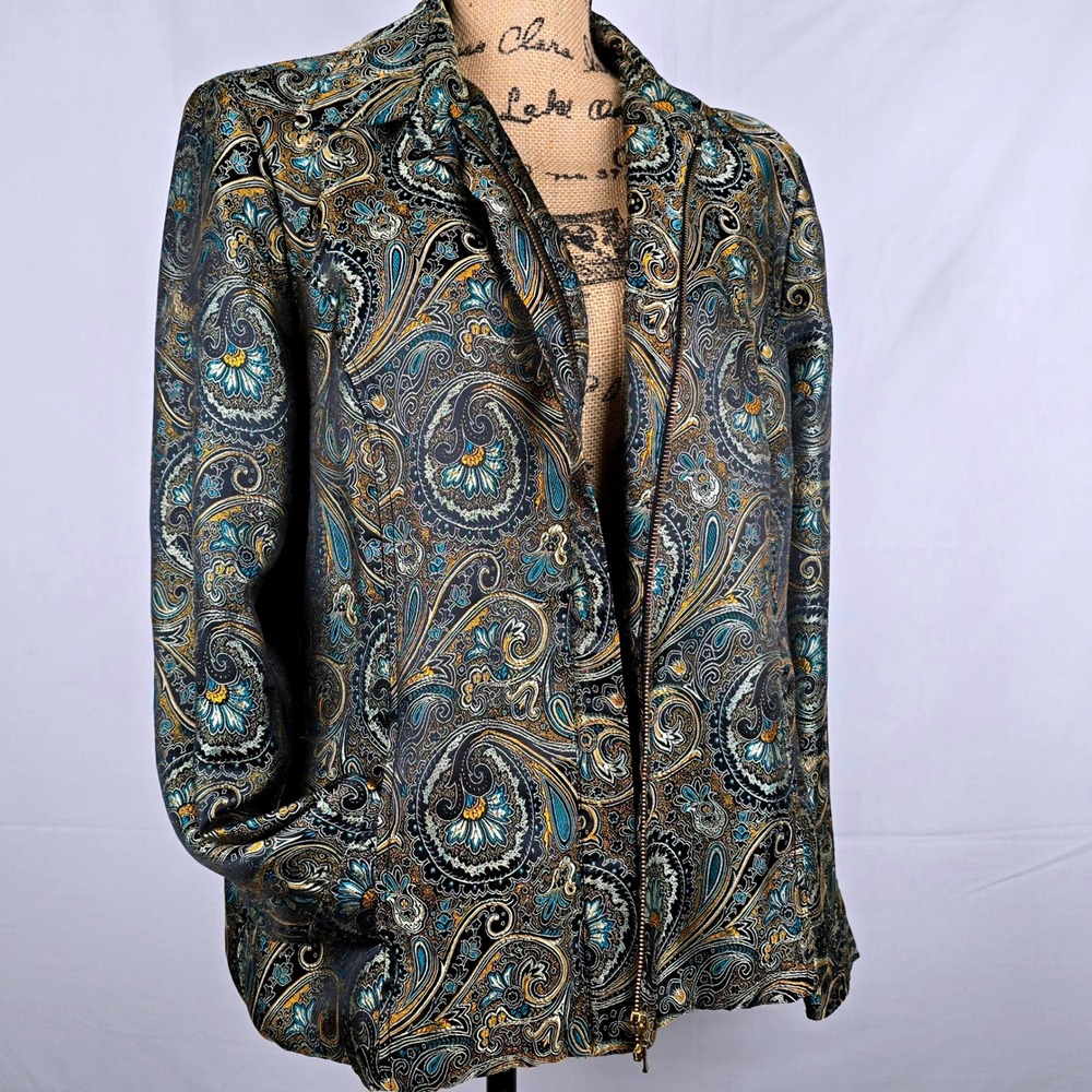 Beautiful Brownstone Studio Paisley Print Blazer Jacket‎ Zipper Front XL - Picture 4 of 16